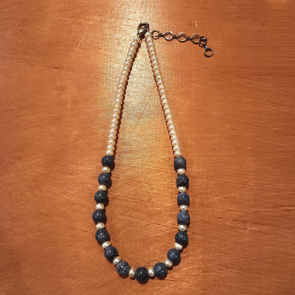 Genuine Pearl & Sodalite Stone Necklace